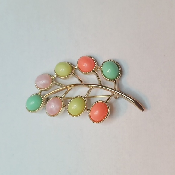 Signed SARAH COVENTRY Multi-Color "Stone" FLOWER BROOCH Orange Yellow Pink VTG - Picture 2 of 6